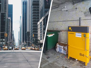 Bramidan B4 baler for cardboard and plastic waste in Chicago high-rise building